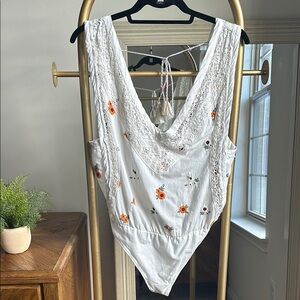 Free People White Floral Lace Bodysuit